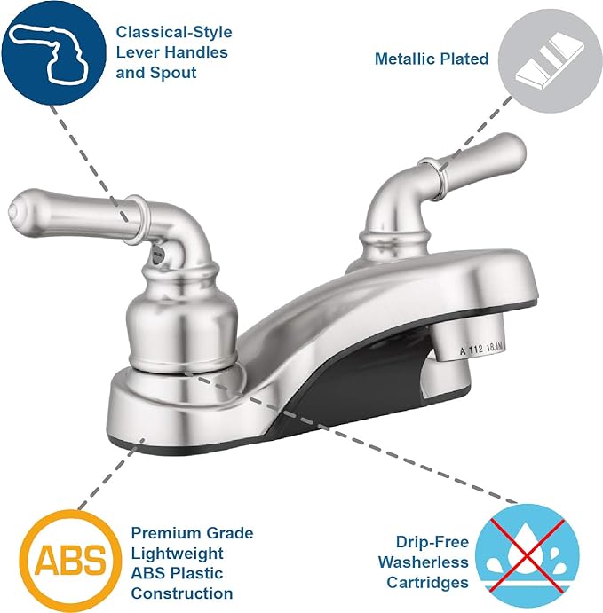 Pacific Bay Lynden Bathroom Sink Faucet - Metallic Plating Over Lightweight ABS Plastic (Brushed Satin Nickel)