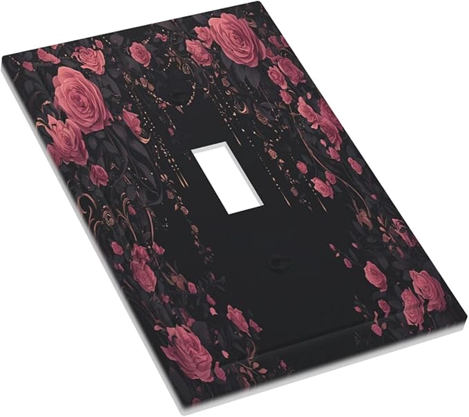 Decorative Light Switch Cover Dark Background Red Rose Leaf 1 Gang Single Toggle Device Electrical Faceplate Switchplates Decorator Outlet Wall Plate for Bedroom living Room Decor