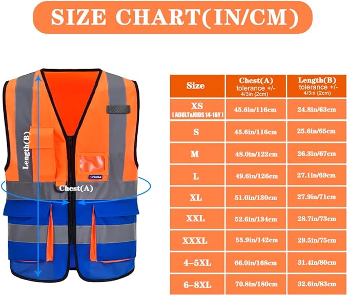 A-SAFETY Orange blue High Visibility Safety Vests Orange&Blue Color Mixed, XXL