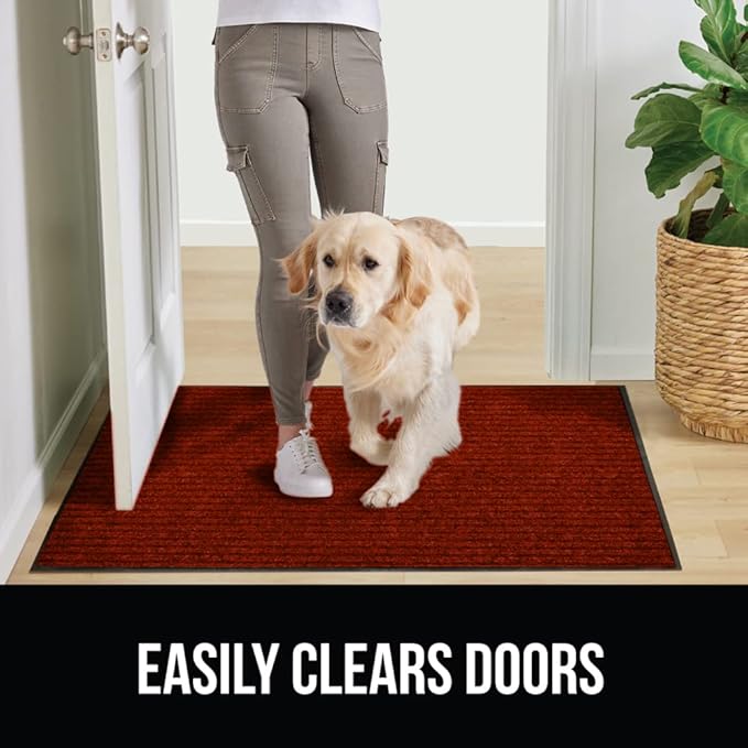 GORILLA GRIP Waterproof Traffic Guard Door Mat, 2 Pack Heavy Duty Entryway Mats, Strong Rubber Back Commercial Utility Rugs for Office Hallway, Garage Floor and Home, Low Profile Carpet, 29x17, Red