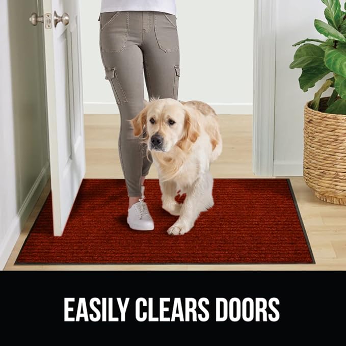 GORILLA GRIP Waterproof Traffic Guard Door Mat, 2 Pack Heavy Duty Entryway Mats, Strong Rubber Back Commercial Utility Rugs for Office Hallway, Garage Floor and Home, Low Profile Carpet, 35x23, Red