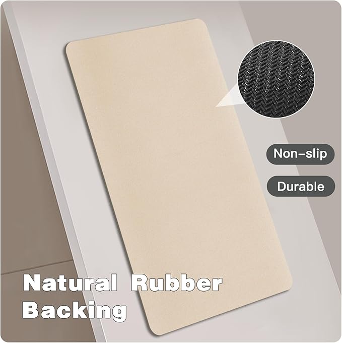 Bathroom Mat Quick Dry, Bathroom Rugs Non Slip Washable Thin Absorbent Bath Mat Fits Under Door Bathroom Floor Mat Perfect for Bath, Shower, or Sink 24"x36" Beige