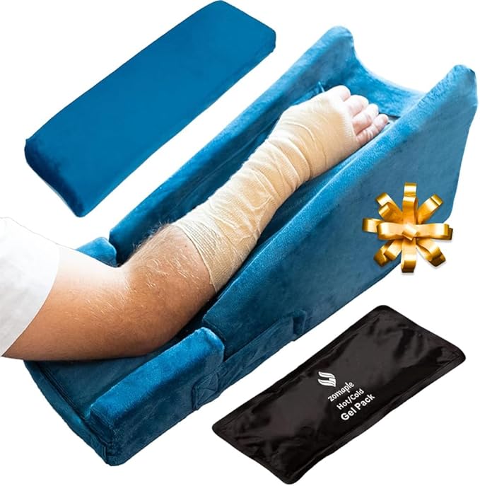 Zomaple Arm Elevation Pillow, Navy Blue – Reduce Swelling & Pain with Elbow Support – Adjustable, Gel-Infused Foam, Hot/Cold Gel Pack & Washable Cover – Arm Support Pillow for Post-Surgery Recovery