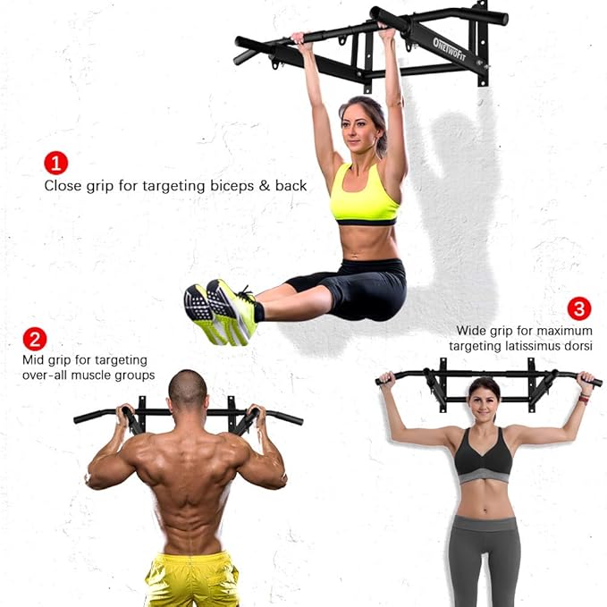 ONETWOFIT Pull Up Bar for Doorway, 440 lbs Heavy Duty Upper Body Fitness Workout Bar for Home Gym Exercise, Multi-Grip Strength Wall Mounted Door Frame Chin-Up Bar for Almost All Doors