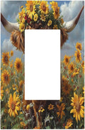Decorative Outlet Covers Vintage Sunflower Highland Cow Rustic Art 1 Gang Single Rocker Light Switch Cover Plate Wall Plates GFCI Faceplate for Bedroom Farmhouse Decor