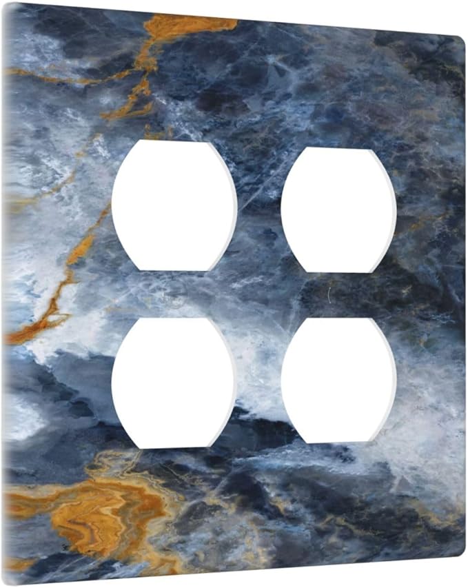 Decorative Switch Plate Covers Gold Dark Blue Gilt Haze Marble 2 Gang Outlet Covers Double Duplex Light Switch Cover Plate Gfci Wall Plate for Bathroom Decor
