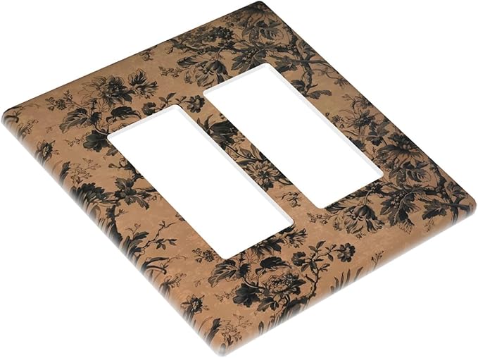 Decorative Outlet Covers Vintage Floral Botanical Brown Background 2 Gang Light Switch Cover Plate Double Rocker Wall Plate Gfci Switch Plate Covers for Bathroom Bedroom Decor