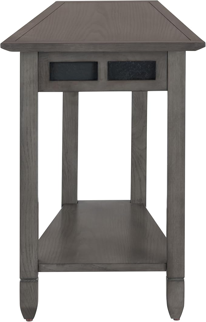 Leick Home 10056-GR Slate Recliner Wedge Table with Shelf, Smoke Gray Oak and Black