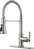 FORIOUS Vintage Kitchen Faucet Pull Down Sprayer Brushed Nickel Stainless Steel, High Arc Single Handle Antique Sink Faucet 1 or 3 Holes for Pot Filler, Farmhouse Camper RV Wet Bar