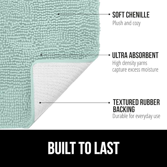 GORILLA GRIP Bath Rug Mat 44x26, Soft Absorbent Chenille, Quick Dry Microfiber Mats, Rubber Backing Washable Shower Floor Rugs, Bathmat Runner, US Designed Bathroom Home Decor Accessories Seablue