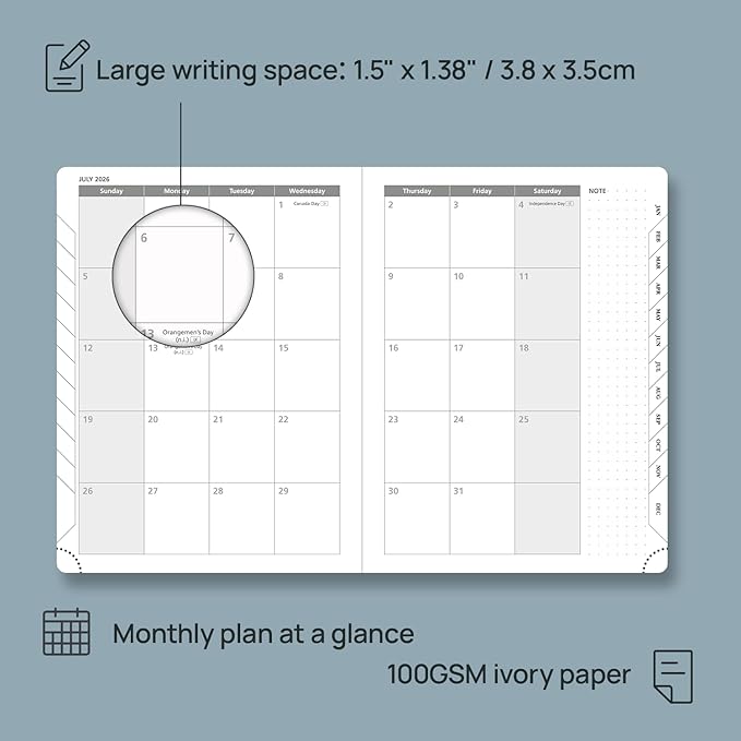 POPRUN 2026 Planner (Medium Size 8.5''x 6.5'' Hardcover) - Daily Weekly and Monthly Calendar Agenda 2026 Appointment Book with Hourly Time Slots, Monthly Tabs, 100 GSM - Pacific Green