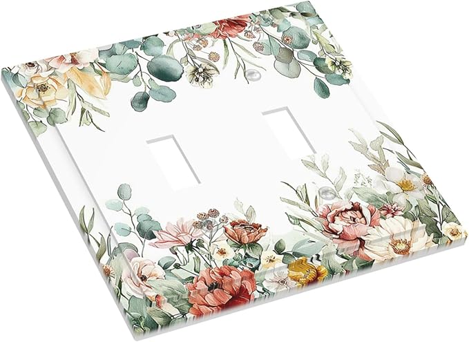 Decorative Switch Plates Vintage Boho Floral Leaves Rustic Sage Botanical 2 Gang Double Toggle Outlet Light Switch Cover Wall Plate Electrical Faceplate for Bedroom Home Decor