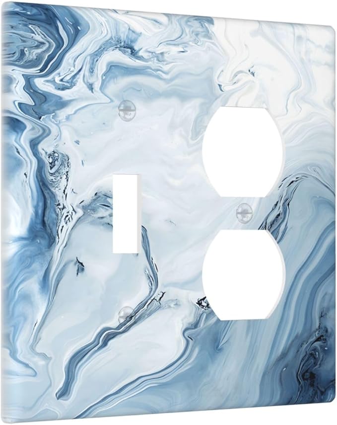 Light Blue Marble Texture Abstract Print Wallplates 1 Toggle 1 Duplex Switch Plate Electrical GFCI Faceplate Decorative Light Switch Covers for Bathroom Kitchen Home Decor