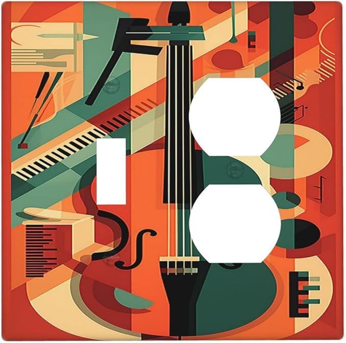 Wallplates Violin Abstract Jazz Colorful Painting 1 Toggle 1 Duplex Switch Plate Electrical GFCI Faceplate Decorative Light Switch Covers for living Room Office Decor