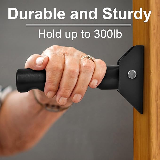 Flip Up Grab Bar for Doorway/Stairs Safety Assist Handles for Elderly Non-Slip Grip Bar Great for Seniors, Elderly, Disabled, Handicap and Injured People - Suitable for Wood Door (Black)