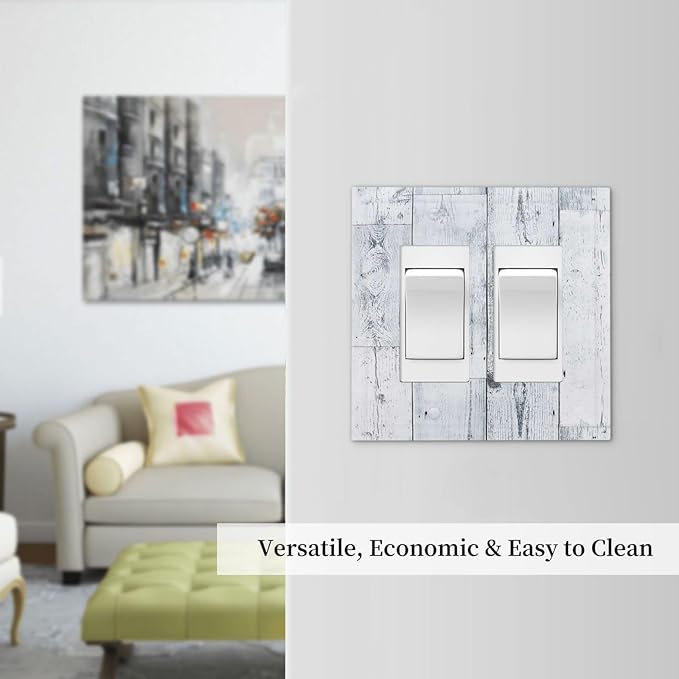 Decorative Outlet Covers Vintage Grey White Wood Grain 2 Gang Double GFCI Rocker Electrical Wall Panels Light Switch Cover Plate for Farmhouse Bathroom Decor