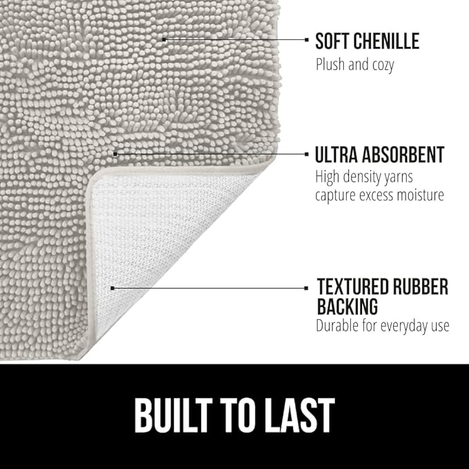 GORILLA GRIP Bathroom Rug Sets, Soft Chenille 2 Piece Area Rugs Set, Toilet Base Mat and 30x20 Carpet, Absorbent Microfiber Washable Mats Dry Quickly, Home Décor and Bath Room Accessories, Light Gray