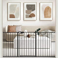WAOWAO Triple Lock Baby Gate Extra Wide 62.59-67.32" Pressure Mounted Walk Through Swing Auto Close Safety Black Metal Dog Pet Puppy Cat for Stairs,Doorways,Kitchen
