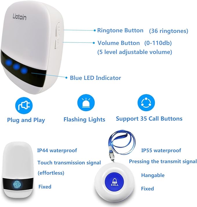 Caregiver Pager Wireless Alert System - 2 Call Buttons, 2 Receivers, 600+ft Range, Nurse/Patient Alert