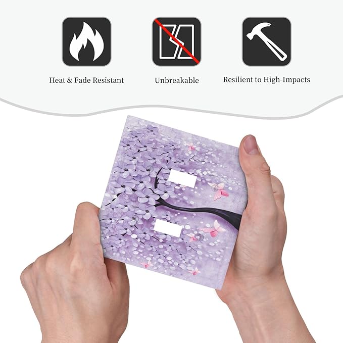 Light Switch Cover 3D Purple Tree 2 Gang Wall Plate Double Light Switch Plate Toggle Decorative Outlet Covers Electrical Switchplate for Bathroom Bedroom Decor