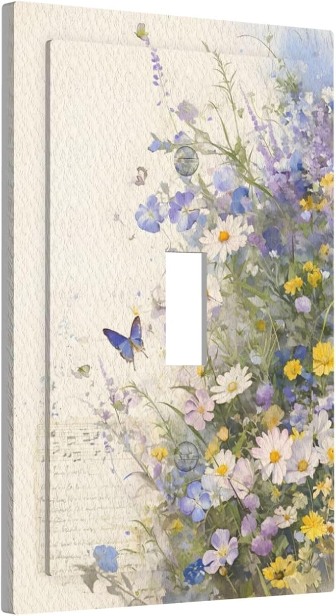 Decorative Light Switch Covers Purple Flower Butterfly Yellow Daisy 1 Gang Light Switch Cover Plate Single Toggle Wall Plate Outlet Covers Wall Plate Dimmer Faceplate for Bathroom Decor