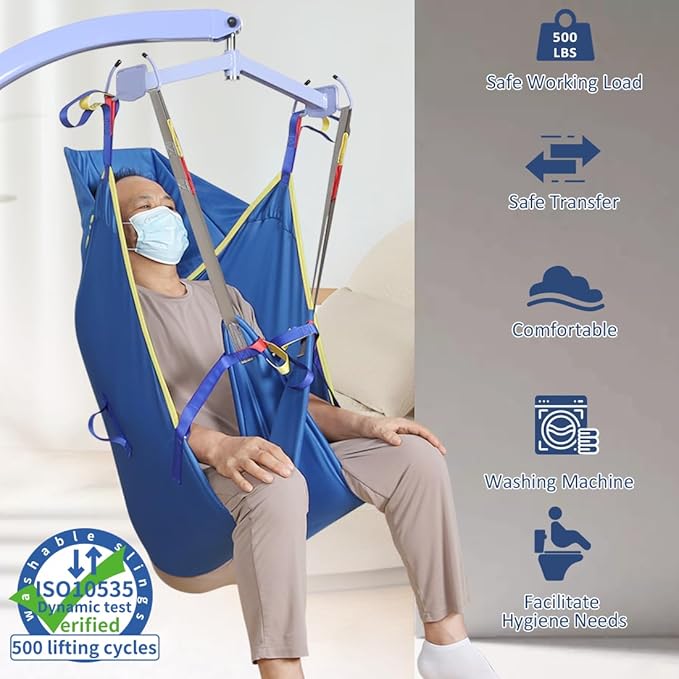 Patient Lift Slings for Home Use,Transfer Aids for Disabled and Elderly, Divided Leg Sling with Head Support,Hoist Sling for Toileting, Supports up to 500 lbs (Medium)