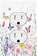 Outlet Covers Watercolor Floral Butterfly Colorful Wildflower 1 Gang Duplex Light Switch Cover Decorative Switch Plates Electrical Receptacle Faceplate Wall Plate For Bed Room Living Room