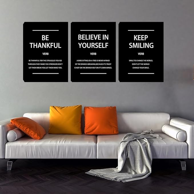 Inspirational Quotes Poster Print Canvas Wall Art 3 Pieces Black Decorations for Gym Living Room Bedroom Workplace Office Wall Decor 20"x28"x3