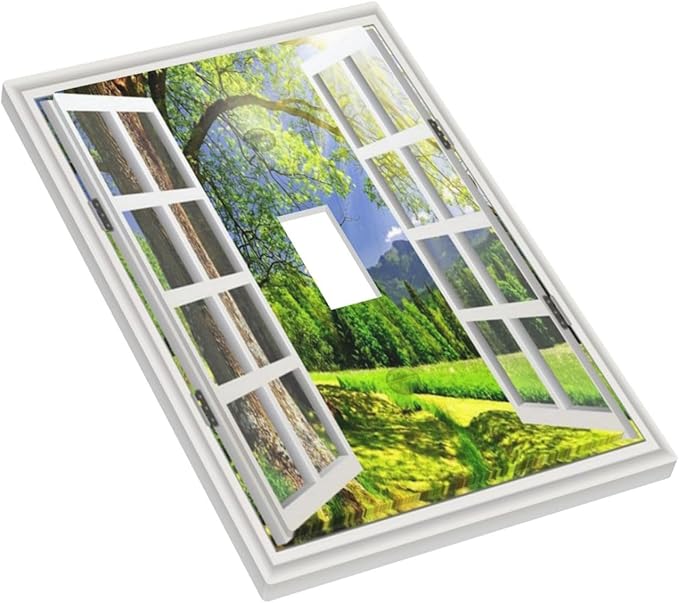 Light Switch Cover Window View Green Rustic Nature Wilderness 1 Gang Wall Plate Cover Single Toggle Outlet Covers Decorative Switchplate Electrical Faceplate for Bathroom Bedroom Decor