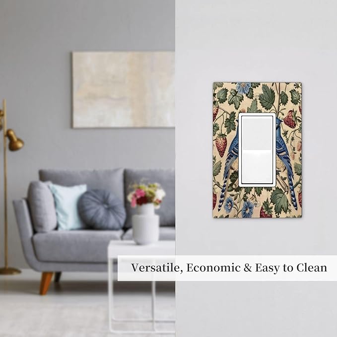 Decorative Outlet Covers Vintage Floral Bird Strawberry Thief William Morris 1 Gang Single Rocker Light Switch Cover Plate Wall Plates GFCI Faceplate for Bedroom Home Decor