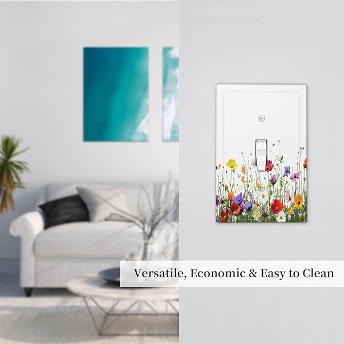 Decorative Light Switch Cover Colorful Wildflowers Plant Floral Daisy 1 Gang Single Toggle Device Electrical Faceplate Switchplates Decorator Outlet Wall Plate For Bed Room Living Room