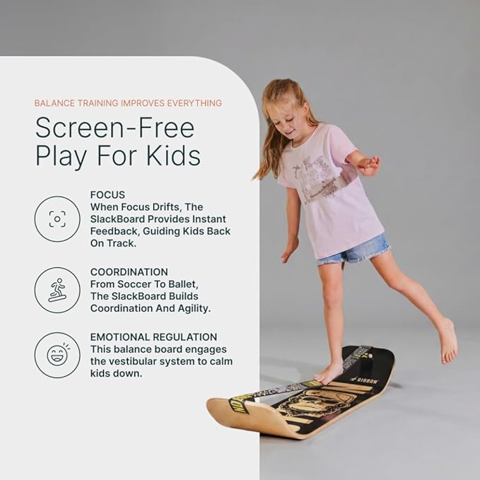 GIBBON SlackBoard - GiBoard Balance Board - Gift for Kids & Adults - 1 & 2 Line Options - Slackline Balance Trainer for Core Workouts, Standing Desk Exercise, Home Gym, Yoga & More