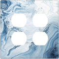 Light Blue Marble Texture Abstract Print Outlet Covers 2 Gang Double Duplex Decorative Light Switch Covers Electrical Wallplates Socket Faceplate for Bathroom Kitchen Home Decor