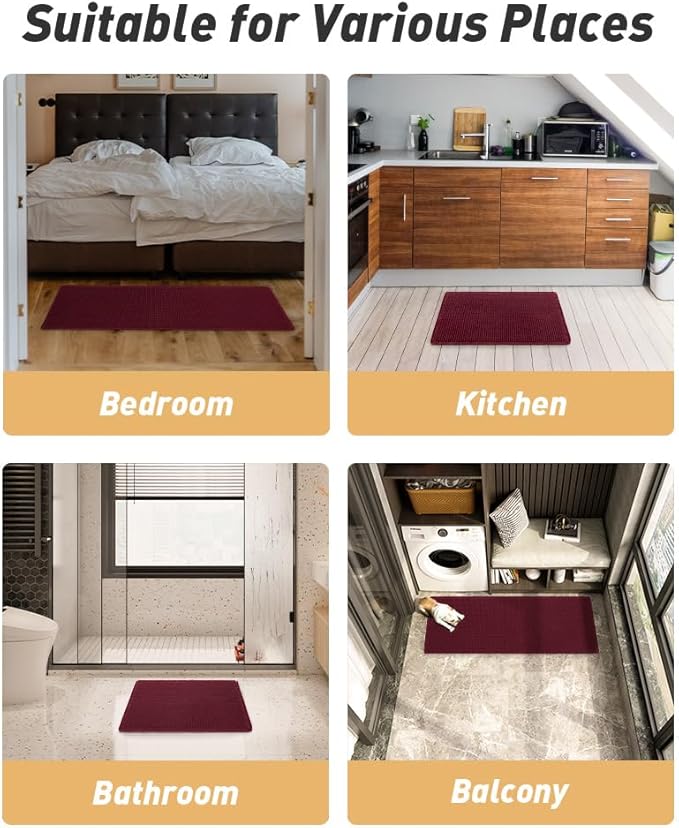 Upgraded Christmas Waffle Bath Mat, Super Absorbent Non Slip Bath Mats for Bathroom Floor, Machine Washable Bathroom Rugs with Tassels, Rubber Backed Bathroom Mats, Ultra Soft, 20" x 32", Burgundy
