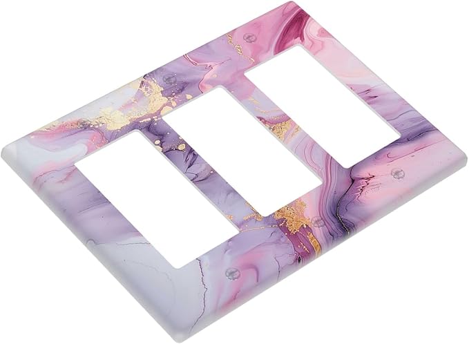 Light Switch Covers Pink Marble Abstract Purple Gold Texture 3 Gang Rocker Electrical GFCI Decorative Triple Outlet Wall Plate Cover Switchplate for Bathroom living Room Decor