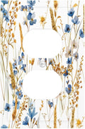 Vintage Wildflower Blue Gold Country Fall Wheat Floral Outlet Covers 1 Gang Duplex Light Switch Cover Decorative Switch Plates Electrical Receptacle Faceplate Wall Plate for Bedroom Living Room Decor
