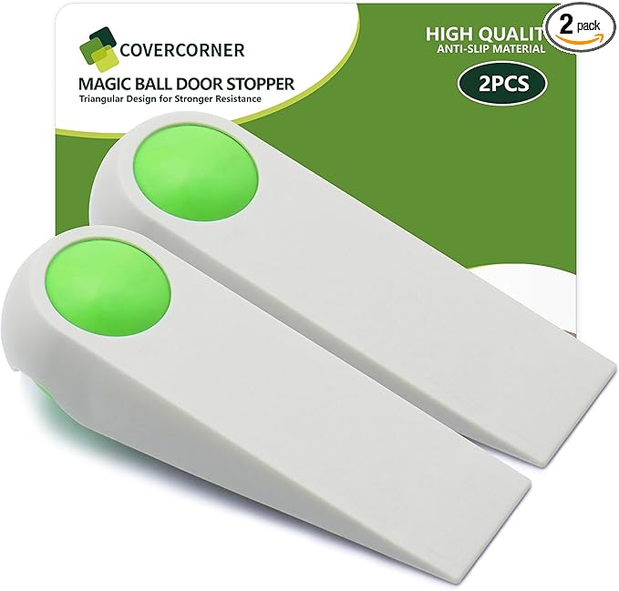 Door Stoppers for Bottom of Door, Rubber Door Stopper Wedges, Door Holders for All Types of Surfaces, 2 Pack Magic Ball Door Stops, 5 inch, Beige and Green