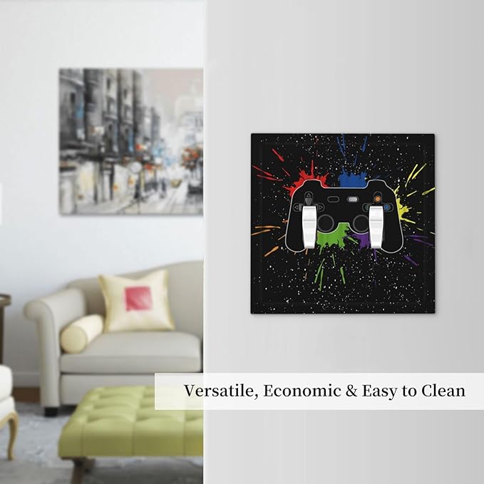 Classic Videogames Controller Black Splash Ink Colorful Decorative Switch Plates 2 Gang Double Toggle Outlet Light Switch Cover Wall Plate Electrical Faceplate for Kids Room Nursery Decor