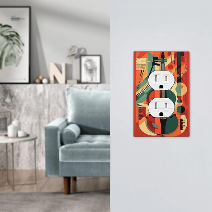 Outlet Covers Violin Abstract Jazz Colorful Painting 1 Gang Duplex Wall Plate Decorative Switch Plates Electrical Receptacle Faceplate Light Switch Cover for living Room Office Decor