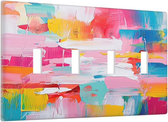 Light Switch Covers Multicoloured Modern Watercolor Oil Painting Quad Toggle Electrical Faceplate 4 Gang Wall Plate Decorative Switch Plates for living Room Bedroom Decor