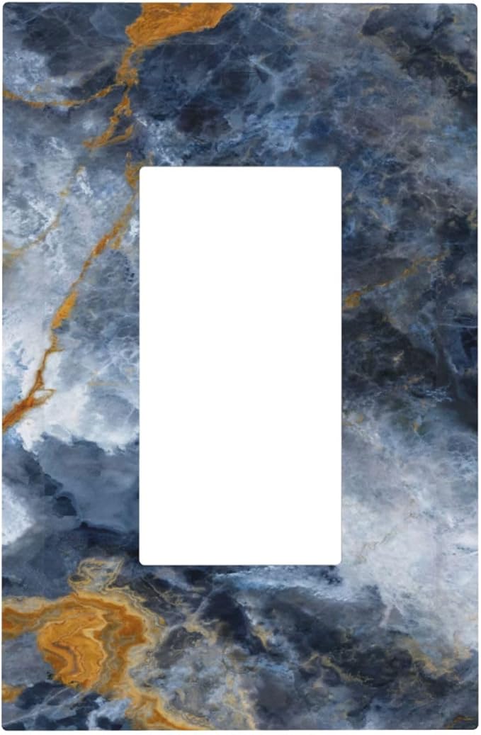 Decorative Outlet Covers Gold Dark Blue Gilt Haze Marble 1 Gang Rocker Light Switch Cover Plate Single Gfci Light Switch Covers Wall Plate for Bathroom Decor