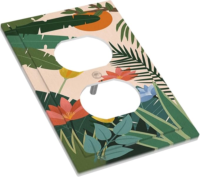 Outlet Covers Boho Tropical Plant Floral Pattern 1 Gang Duplex Wall Plate Decorative Switch Plates Electrical Receptacle Faceplate Light Switch Cover for Bedroom Cabin Decor