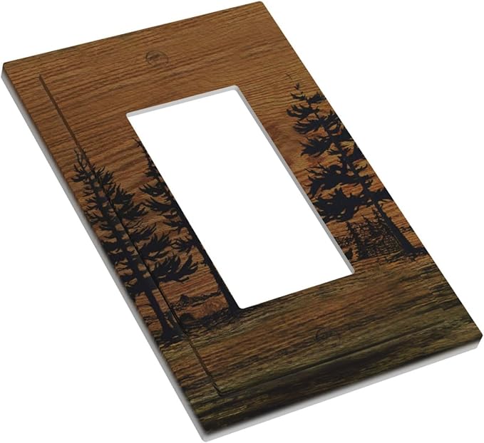 Decorative Outlet Covers Rustic Farmhouse Brown Board Pine Tree Wood Grain 1 Gang Rocker Light Switch Cover Plate Single Gfci Light Switch Covers Wall Plate for Bathroom Decor
