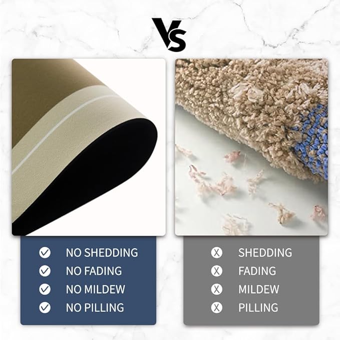 Bathroom Mat Rugs, Super Absorbent Shower Mats, Non Slip Quick Dry Thin Rubber Mats for Bathroom Floor Fit Under Door, Shower Rug for Bathtub, Shower, Brown
