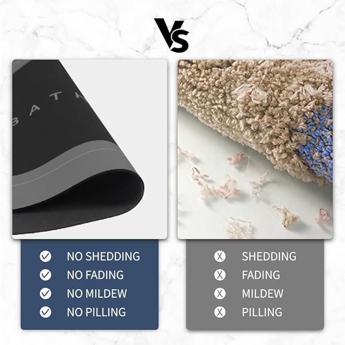 Bath Mat, Bathroom Mat Rugs Super Absorbent Shower Mats Non Slip Quick Dry Thin Rubber Mats for Bathroom Floor Fit Under Door, Shower Rug for Bathtub, Shower, Dark Grey