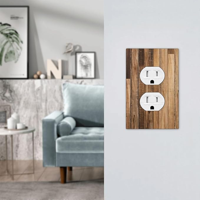 Rustic Brown Wood Splicing Vintage Dark Oak Print Outlet Covers 1 Gang Duplex Light Switch Cover Decorative Switch Plates Electrical Receptacle Faceplate Wall Plate for Farmhouse Home Decor