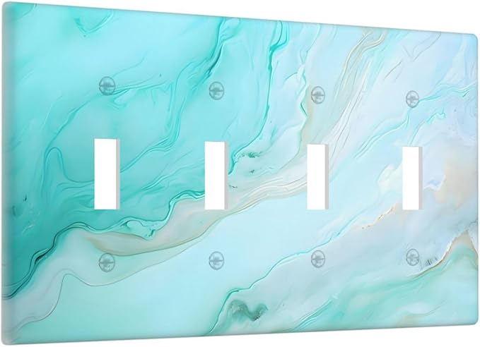 Teal Gold Marbling Turquoise Print Light Switch Covers Quad Toggle Electrical Faceplate 4 Gang Wall Plate Decorative Switch Plates Cover for Bathroom Living Room Home Decor