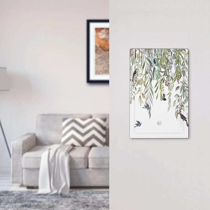 Green Leaf Eucalyptus Leaves Floral Bird Butterfly Light Switch Cover Plate 1 Gang No Device Blank Electrical Wall Plates Faceplate Decorative Switch Plate for Bed Room Living Room Decor