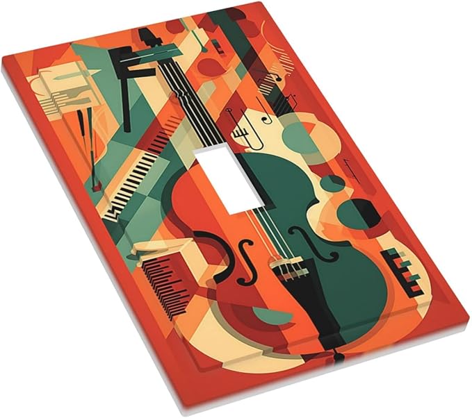 Decorative Light Switch Cover Violin Abstract Jazz Colorful Painting 1 Gang Single Toggle Device Electrical Faceplate Switchplates Decorator Outlet Wall Plate for living Room Office Decor
