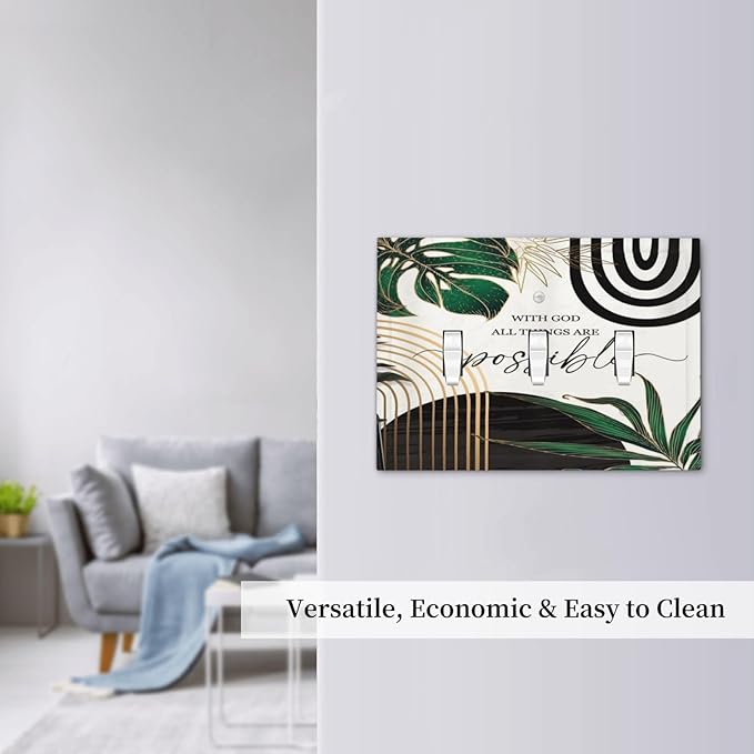 Boho Abstract Tropical Green Palm Leaf Mid Century Decorative Switch Plates 3 Gang Wall Plate Triple Toggle Light Switch Cover Faceplate Electrical Wall Panels for Office Home Decor